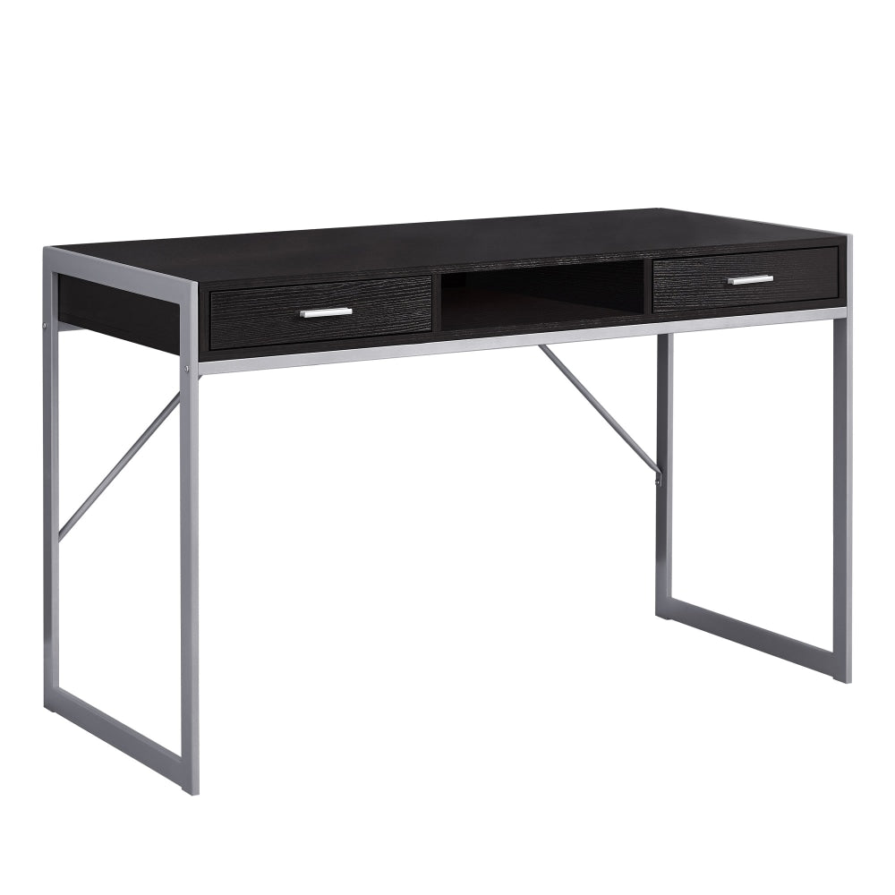 Monarch Specialties 48inW Computer Desk With Drawers, Cappuccino/Silver