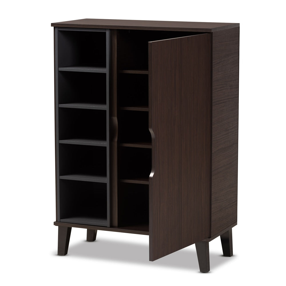 Baxton Studio Idina 2-Tone 1-Door Shoe Cabinet, Dark Brown/Gray