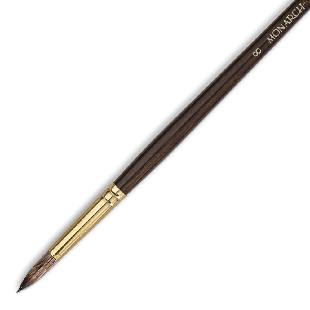 Winsor & Newton Monarch Long-Handle Paint Brush, Size 8, Round Bristle, Synthetic, Brown