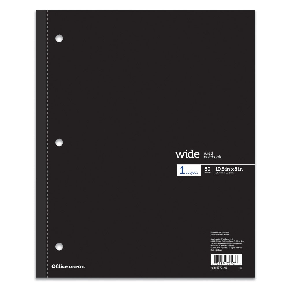 Office Depot Brand Wireless Notebook, 8in x 10-1/2in, Wide Ruled, 80 Sheets, Black