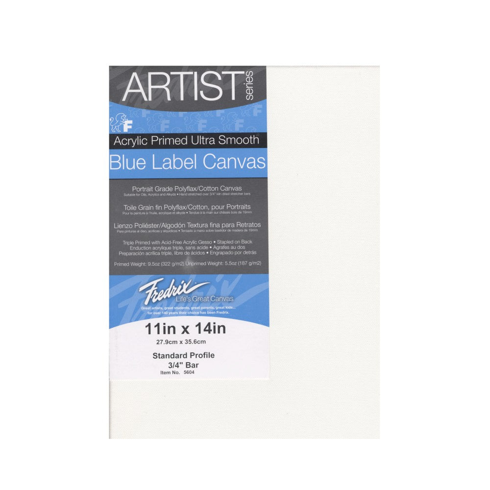 Fredrix Blue Label Ultra-Smooth Pre-Stretched Artist Canvases, 11in x 14in x 11/16in, Pack Of 2