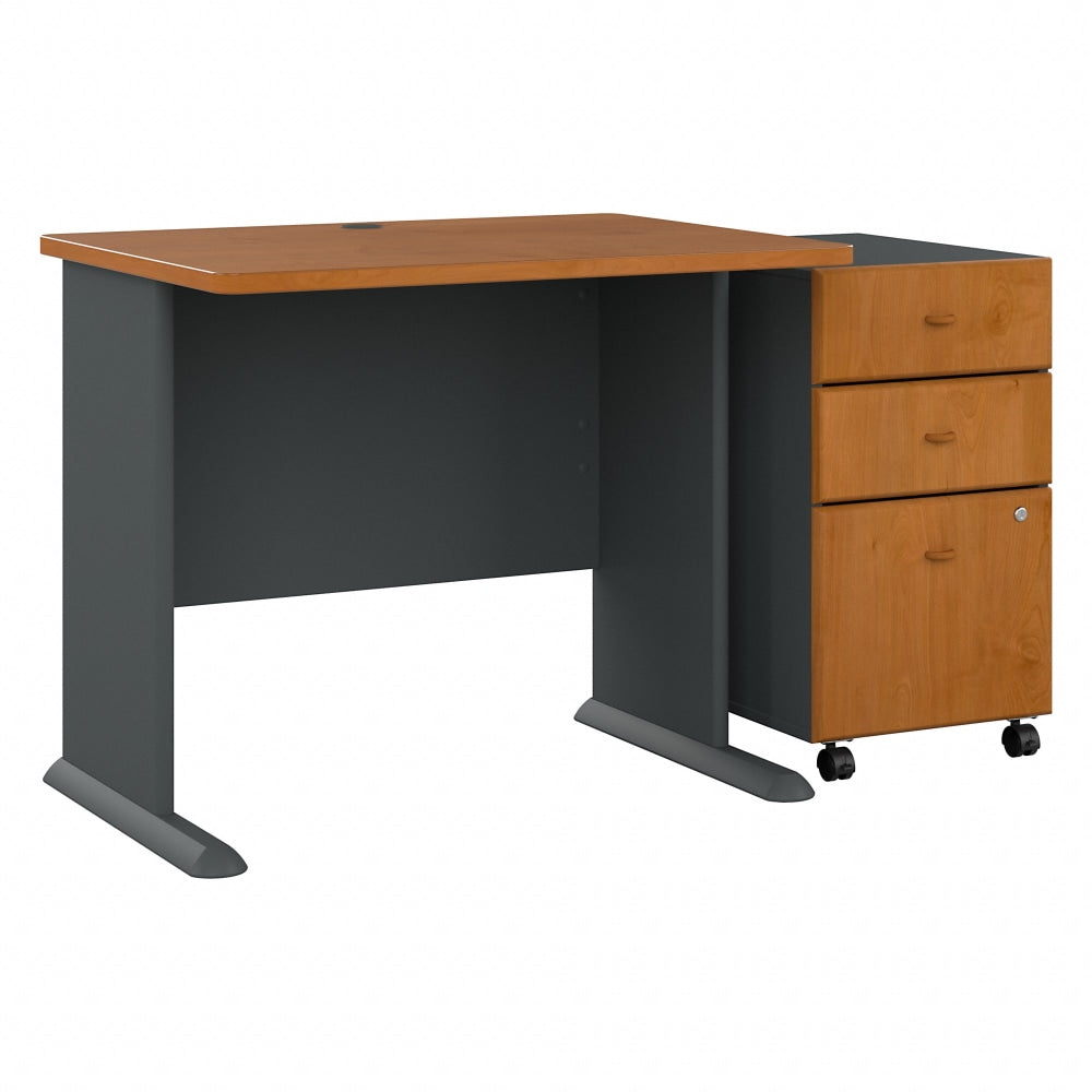 Bush Business Furniture Office Advantage 36inW Computer Desk With Mobile File Cabinet, Natural Cherry/Slate, Standard Delivery