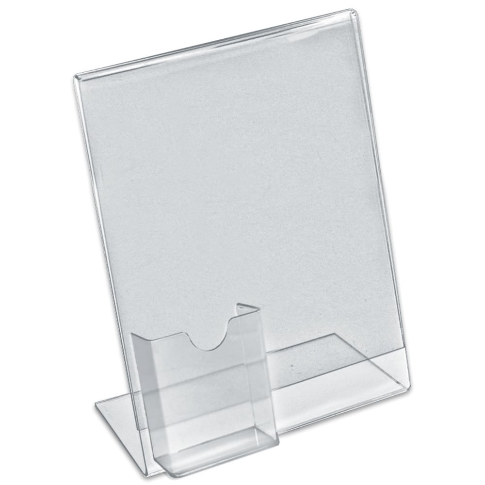 Azar Displays L-Shaped Acrylic Sign Holders With Attached Tri-Fold Pockets, 11in x 8 1/2in, Clear, Pack Of 10