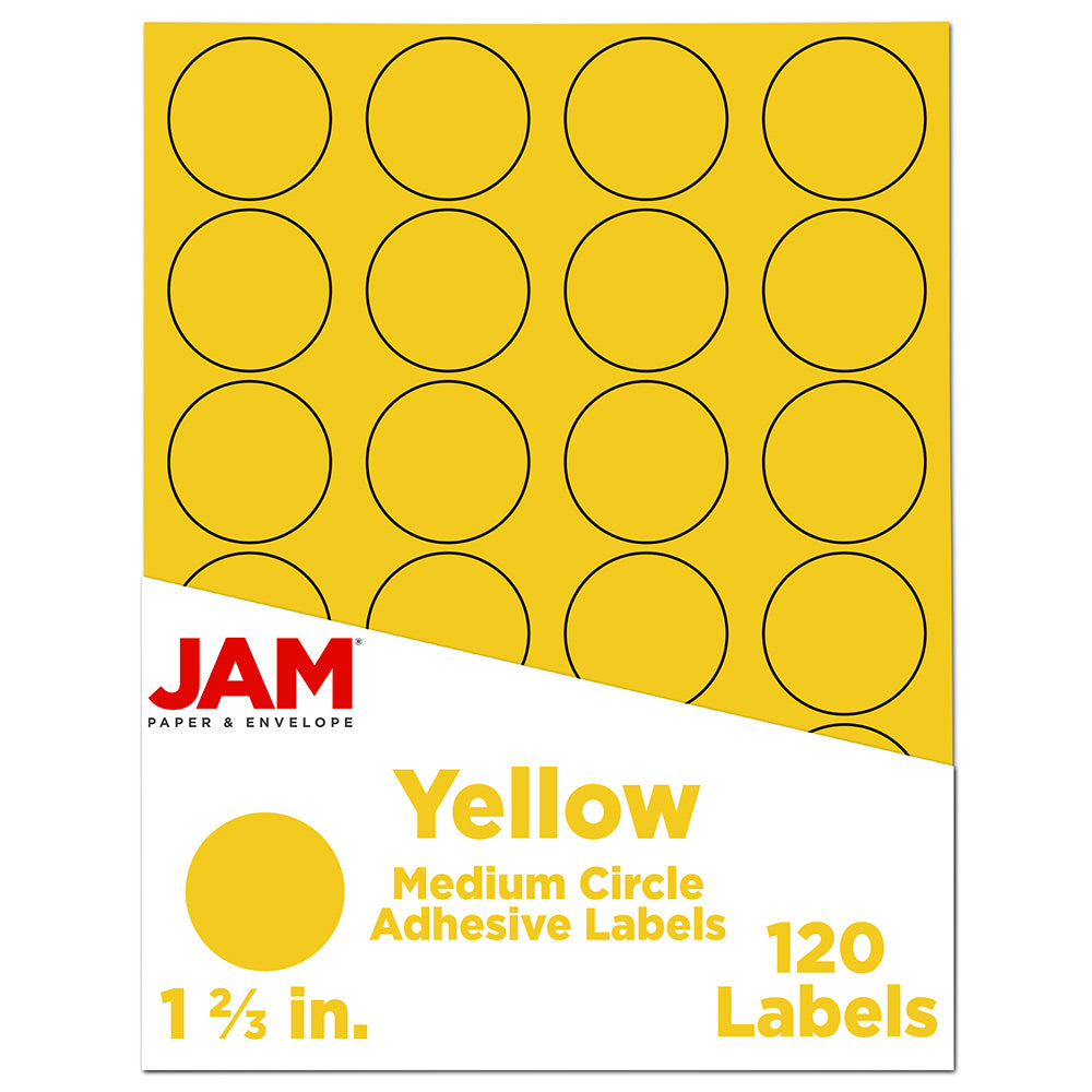 JAM Paper Circle Label Sticker Seals, 1 2/3in, Yellow, Pack Of 120