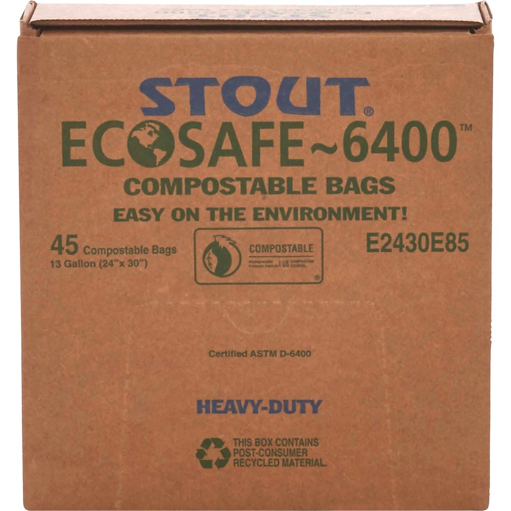 EcoSafe-6400 Compostable Compost Bags, 0.85 mil, 13-Gallon, Green, Box Of 45