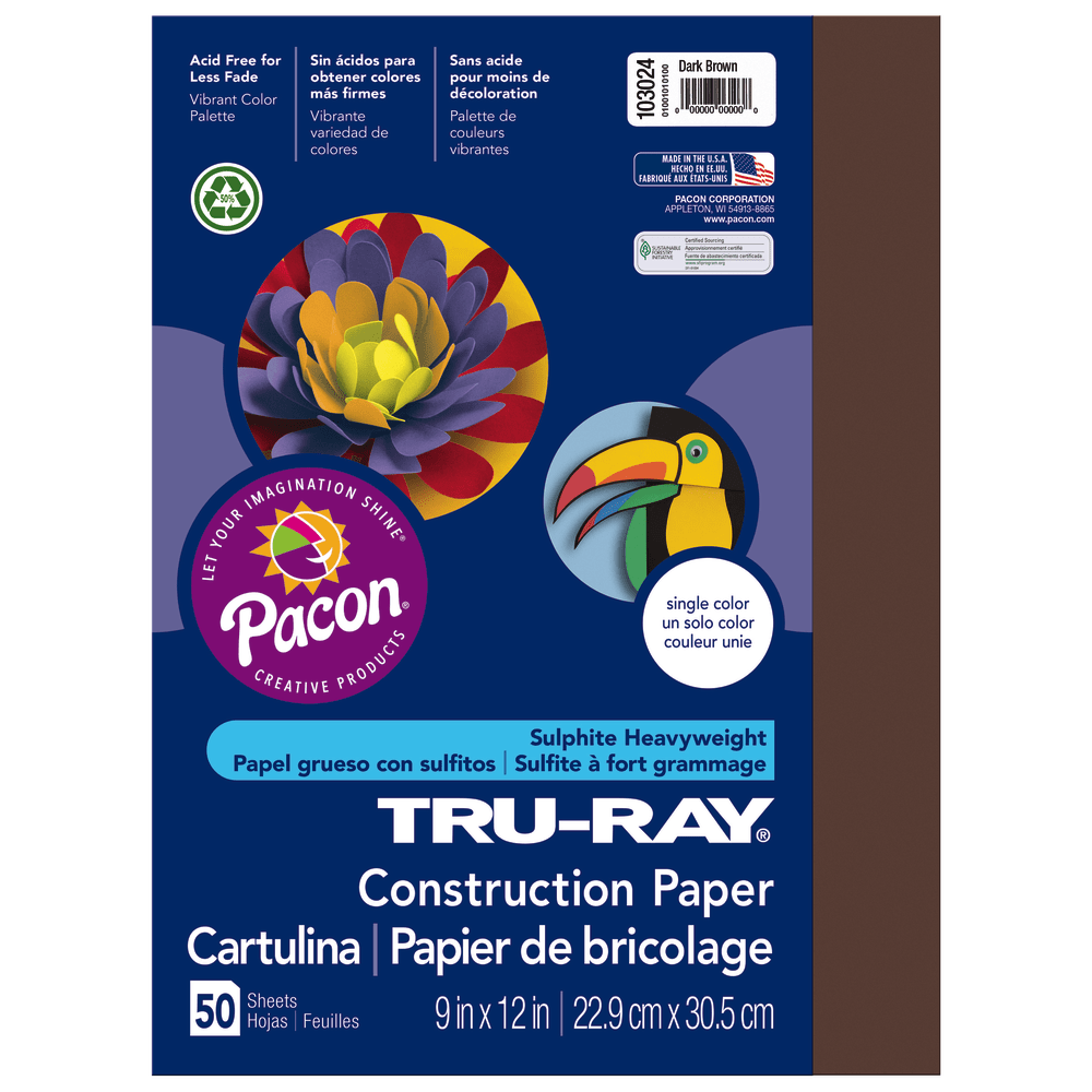 Tru-Ray Construction Paper, 50% Recycled, 9in x 12in, Dark Brown, Pack Of 50