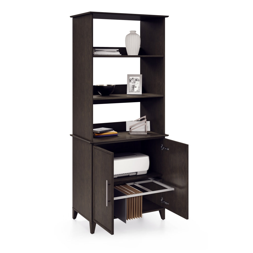 Realspace Koru 72inH 3-Shelf Bookcase With Printer Shelf & File Storage, Espresso Oak