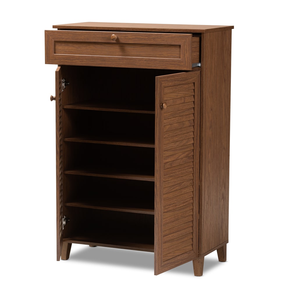 Baxton Studio Coolidge Finished 5-Shelf Wood Shoe Storage Cabinet With Drawer, Walnut