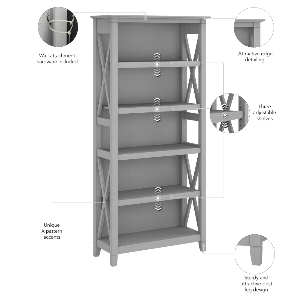 Bush Business Furniture Key West 66inH 5-Shelf Bookcase Set, Cape Cod Gray, Standard Delivery