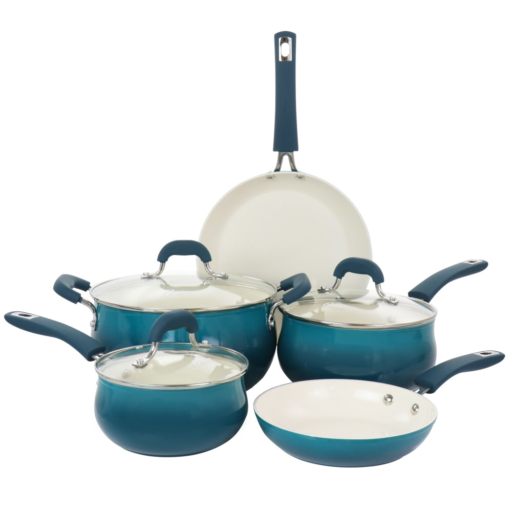 Oster Corbett 8-Piece Non-Stick Aluminum Cookware Set, Teal