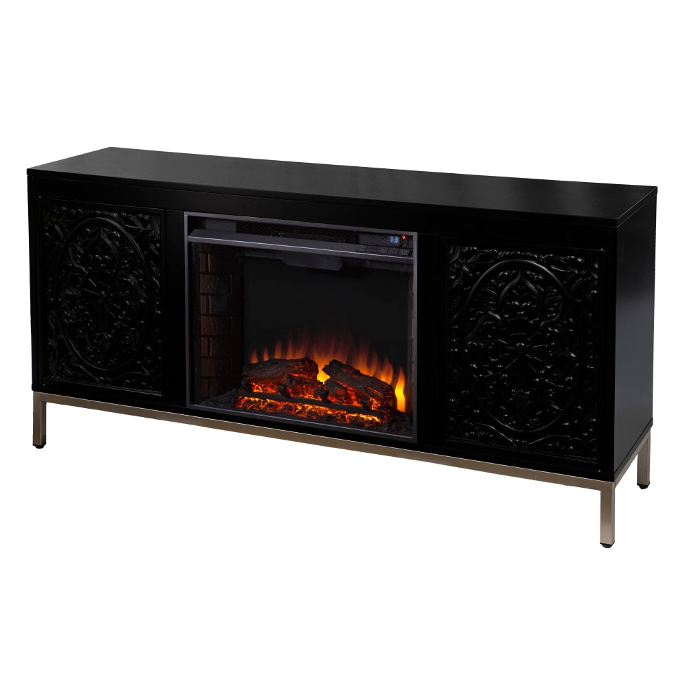 SEI Furniture Winsterly Electric Fireplace, 29inH x 58inW x 15inD, Black/Champagne