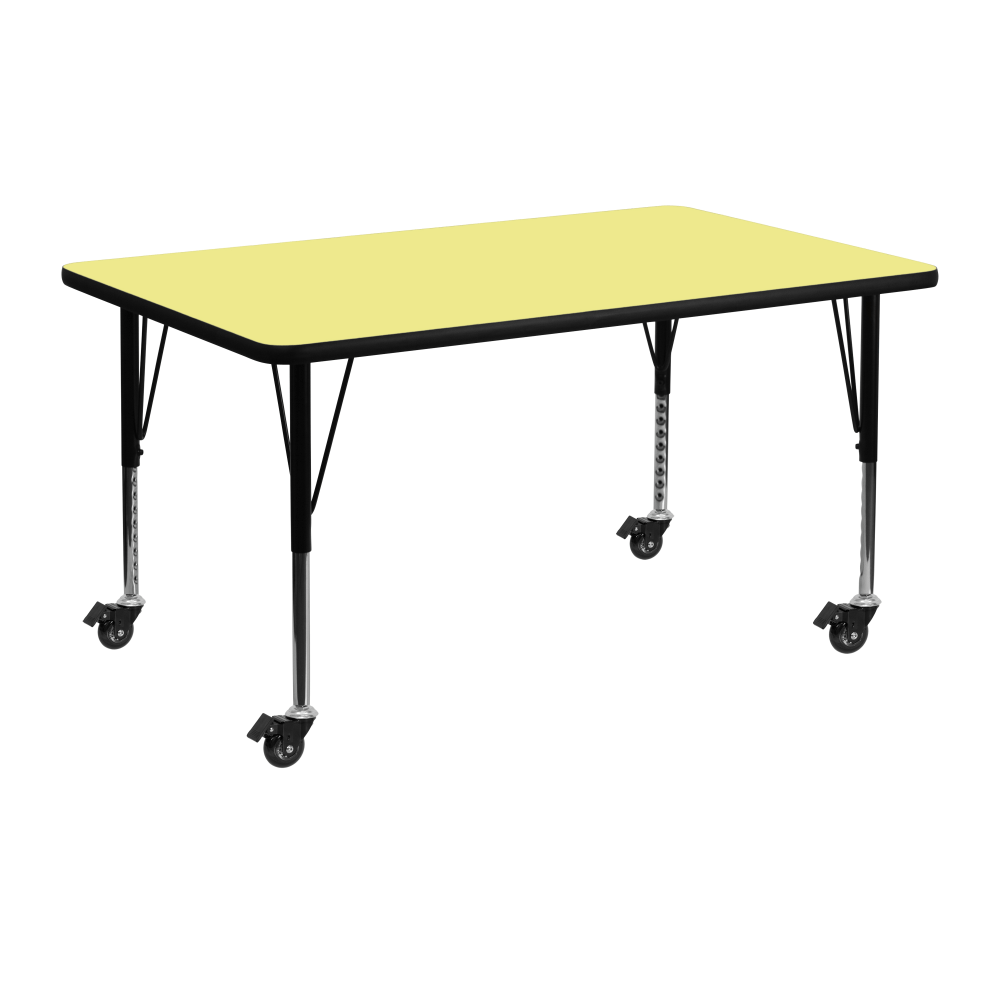 Flash Furniture Mobile 48inW Rectangular Thermal Laminate Activity Table With Short Height-Adjustable Legs, Yellow