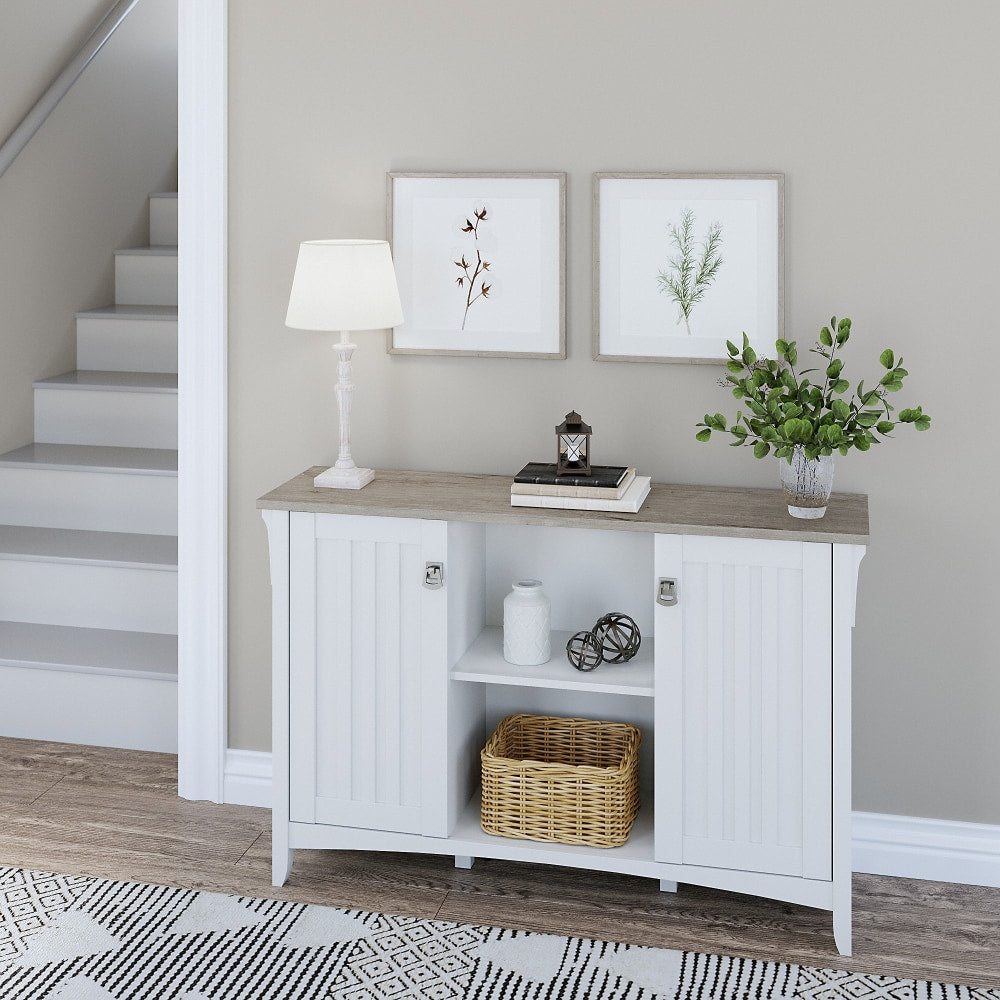 Bush Furniture Salinas Accent Storage Cabinet With Doors, Shiplap Gray/Pure White, Standard Delivery