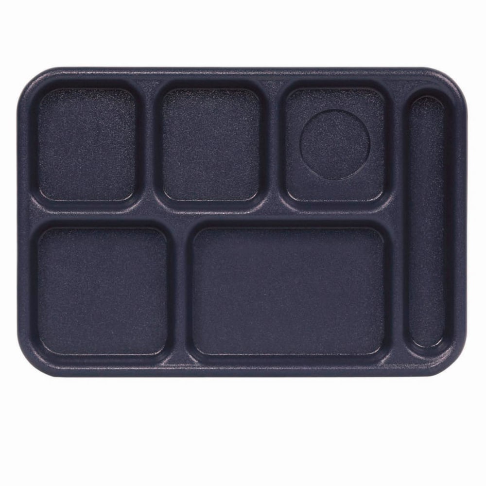 Cambro Camwear 6-Compartment Serving Trays, 10in x 14-1/2in, Navy Blue, Pack Of 24 Trays