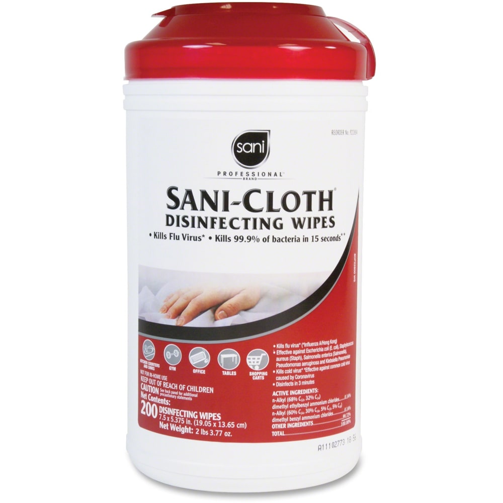 Sani Professional Disinfecting Multi-Surface Wipes, Unscented, 200 Wipes Per Canister, Case Of 6 Canisters