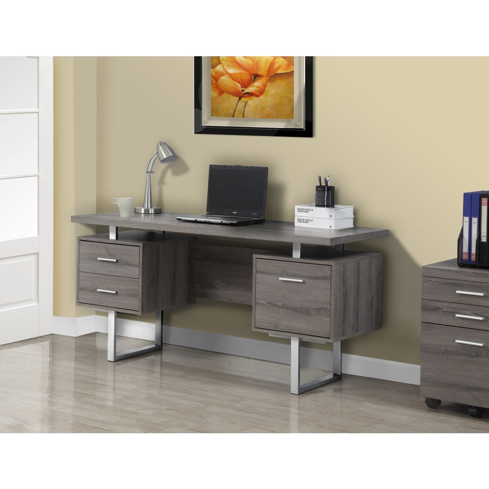 Monarch Specialties 60inW Retro-Style Computer Desk, Dark Taupe