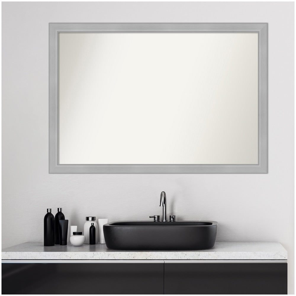 Amanti Art Narrow Non-Beveled Rectangle Framed Bathroom Wall Mirror, 26-1/2in x 38-1/2in, Vista Brushed Nickel