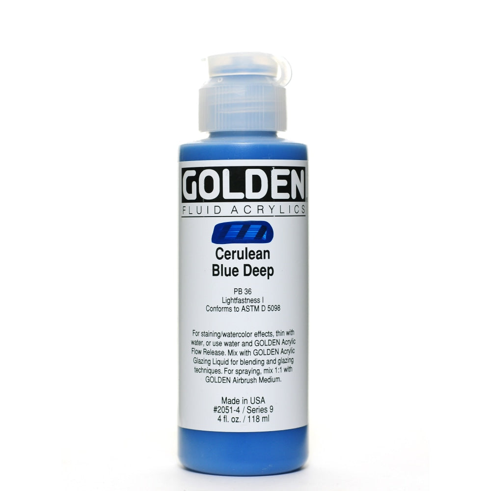 Golden Fluid Acrylic Paint, 4 Oz, Cerulean Blue Deep