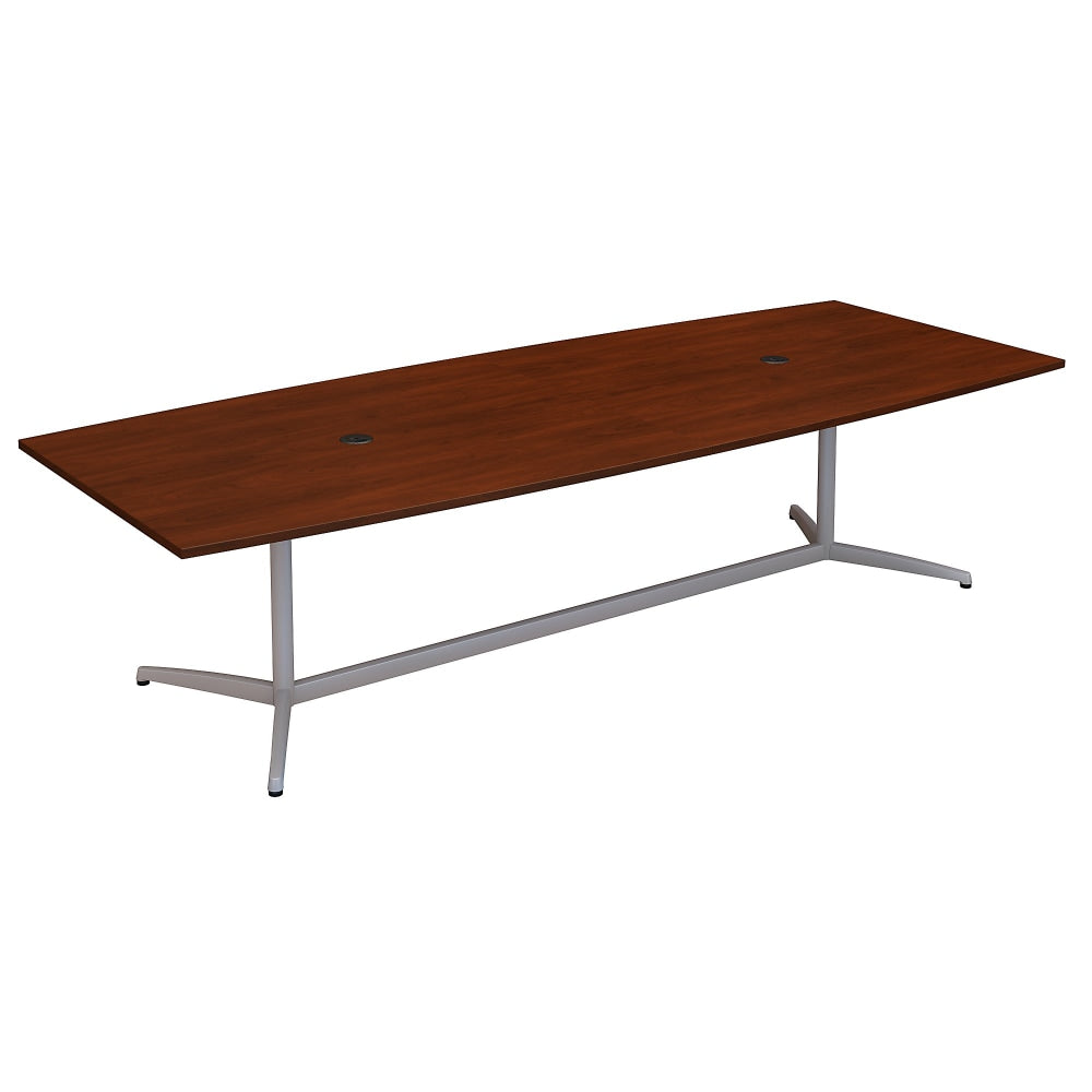 Bush Business Furniture 120inW x 48inD Boat Shaped Conference Table with Metal Base, Hansen Cherry, Standard Delivery