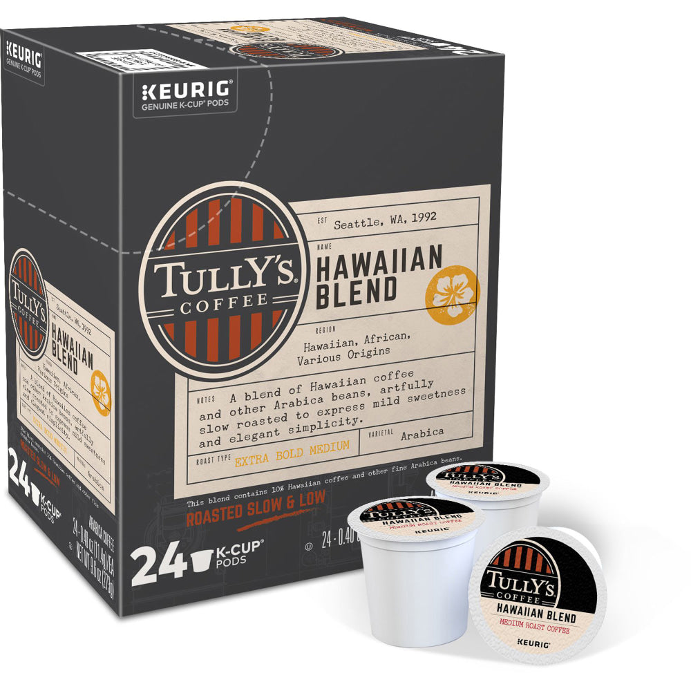 Tullys Coffee Single-Serve Coffee K-Cup Pods, Hawaiian Blend, Carton Of 24