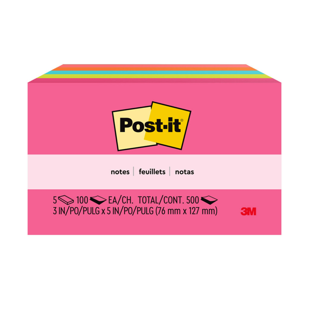 Post-it Notes, 3 in x 5 in, 5 Pads, 100 Sheets/Pad, Clean Removal, Poptimistic Collection