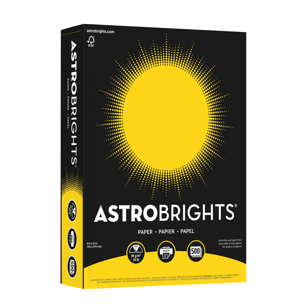 Astrobrights Color Multi-Use Printer & Copy Paper, Solar Yellow, Letter (8.5in x 11in), 500 Sheets Per Ream, 24 Lb, 94 Brightness