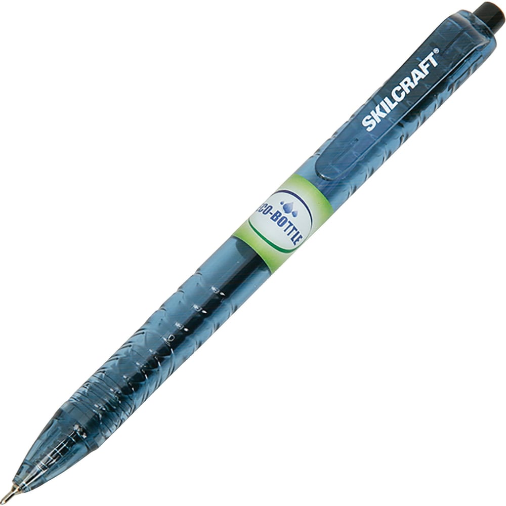 SKILCRAFT Ballpoint Pens, Pack Of 12, Medium Point, Transparent Blue Barrel, Black Ink