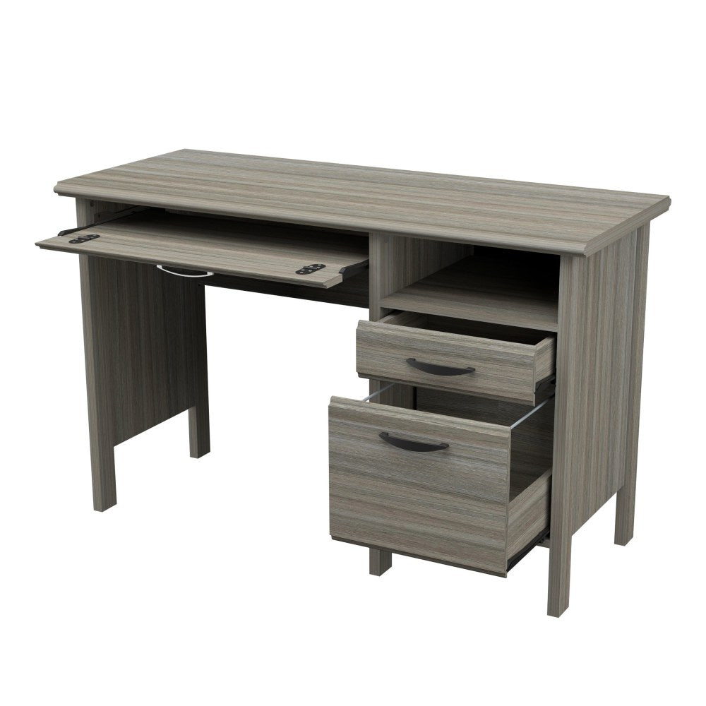 Inval 2-Drawer 1-Shelf 47inW Computer Desk With Keyboard Tray, Smoke Oak