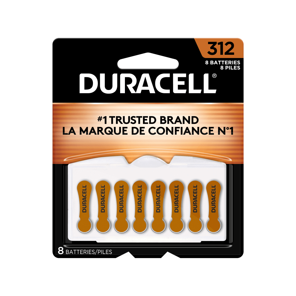 Duracell Size 312 Brown Hearing Aid Batteries, Pack of 8