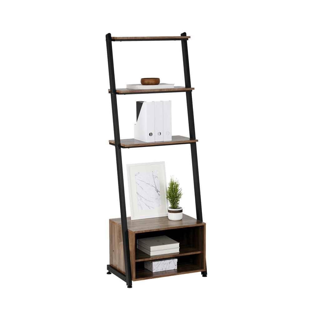 Realspace Belling 73inH Leaning 3-Shelf Bookcase, Modern Oak