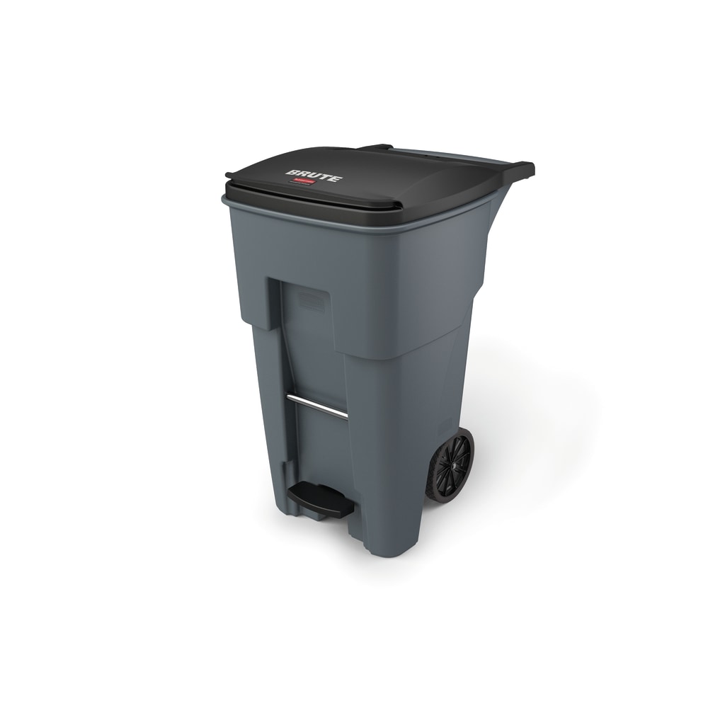 Rubbermaid Commercial BRUTE Rectangular Polyethylene Rollout Bin, Step-On, 65 Gallons, Gray