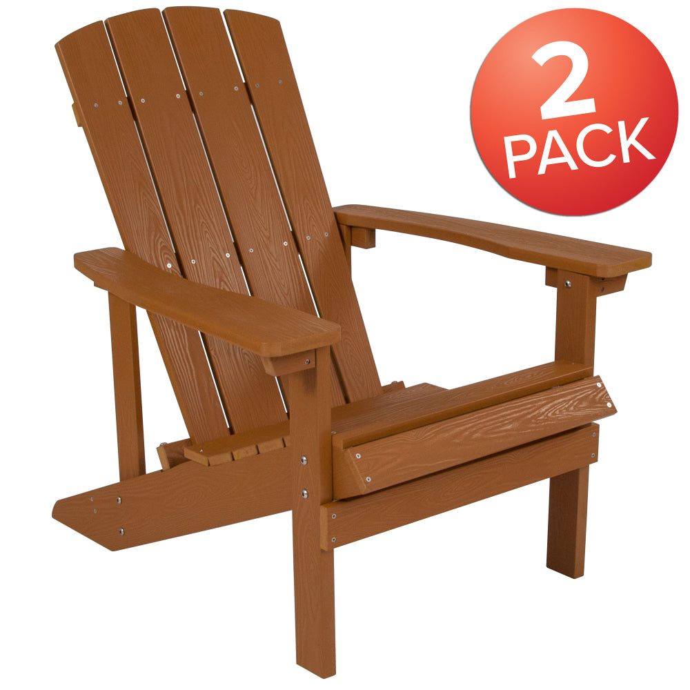 Flash Furniture Charlestown All-Weather Poly Resin Wood Adirondack Chairs, Teak, Set Of 2 Chairs