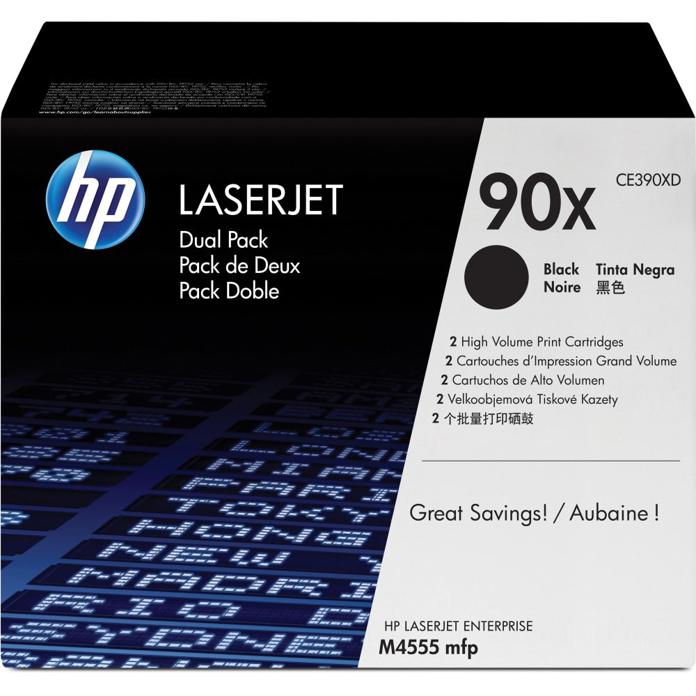 HP 90X Black High Yield Toner Cartridges, Pack Of 2, CE390XD