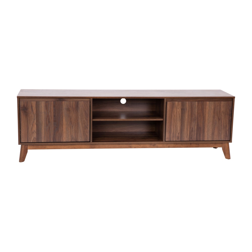 Flash Furniture Hatfield Mid-Century Modern TV Stand for 65+ Inch TVs - 70 Inch Media Center with Adjustable Center Shelf and Dual Soft Close Doors, Dark Walnut