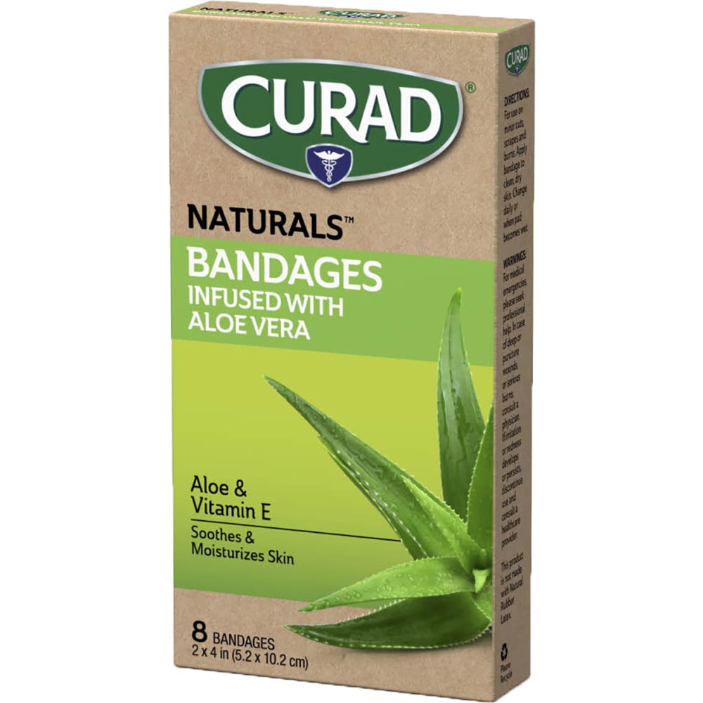 Curad Naturals Bandages Infused With Aloe Vera, 2in x 4in, Beige, 8 Bandages Per Pack, Set Of 24 Packs