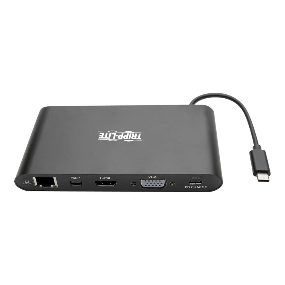 Tripp Lite USB C Docking Station 4k USB Hub HDMI VGA mDP Gbe Charging Black, USB Type C, USB-C, USB Type-C - for Notebook/Tablet PC/Desktop PC/Smartphone - 60 W - USB Type C - 4 x USB Ports - 3 x USB 3.0 - Network (RJ-45) - HDMI - VGA - Mini DisplayPort