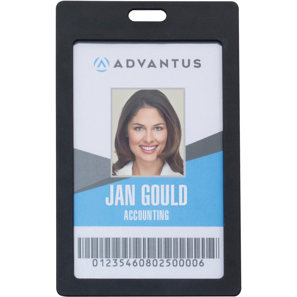 Advantus Vertical Rigid ID Badge Holder - Support 2in x 3.25in Media - Vertical - Plastic - 6 / Pack - Black