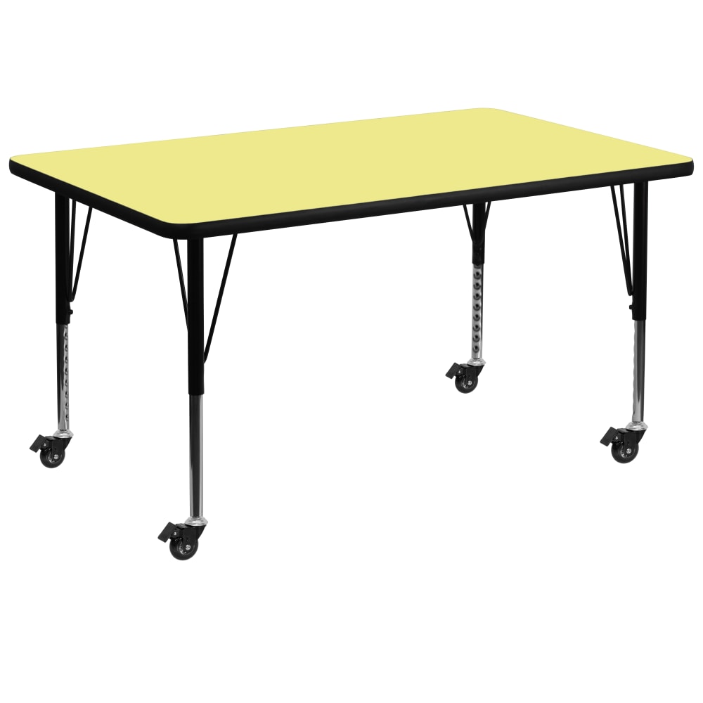 Flash Furniture Mobile Rectangular Thermal Laminate Activity Table With Height-Adjustable Short Legs, 25-3/8inH x 36inW x 72inD, Yellow