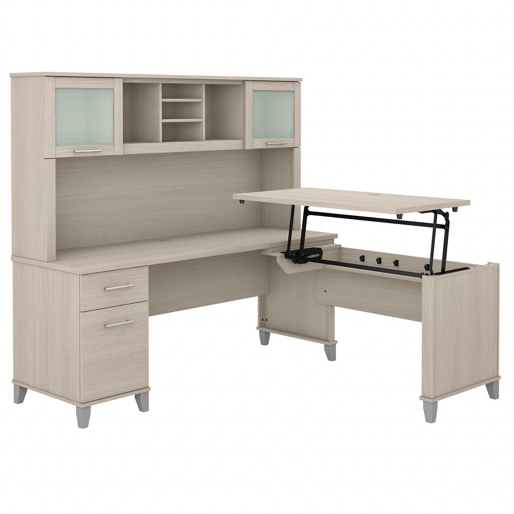 Bush Furniture Somerset 72inW 3-Position Sit-to-Stand L-Shaped Desk With Hutch, Sand Oak, Standard Delivery