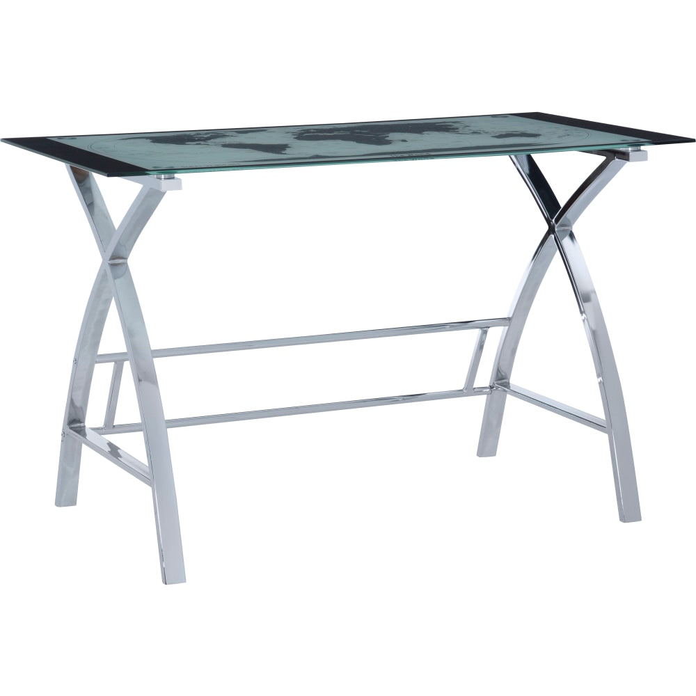 Powell Fulcher 48inW Glass Map Computer Desk, Chrome