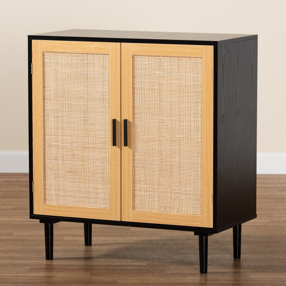 Baxton Studio Maureen 32inW 2-Door Storage Cabinet, Espresso/Natural Brown