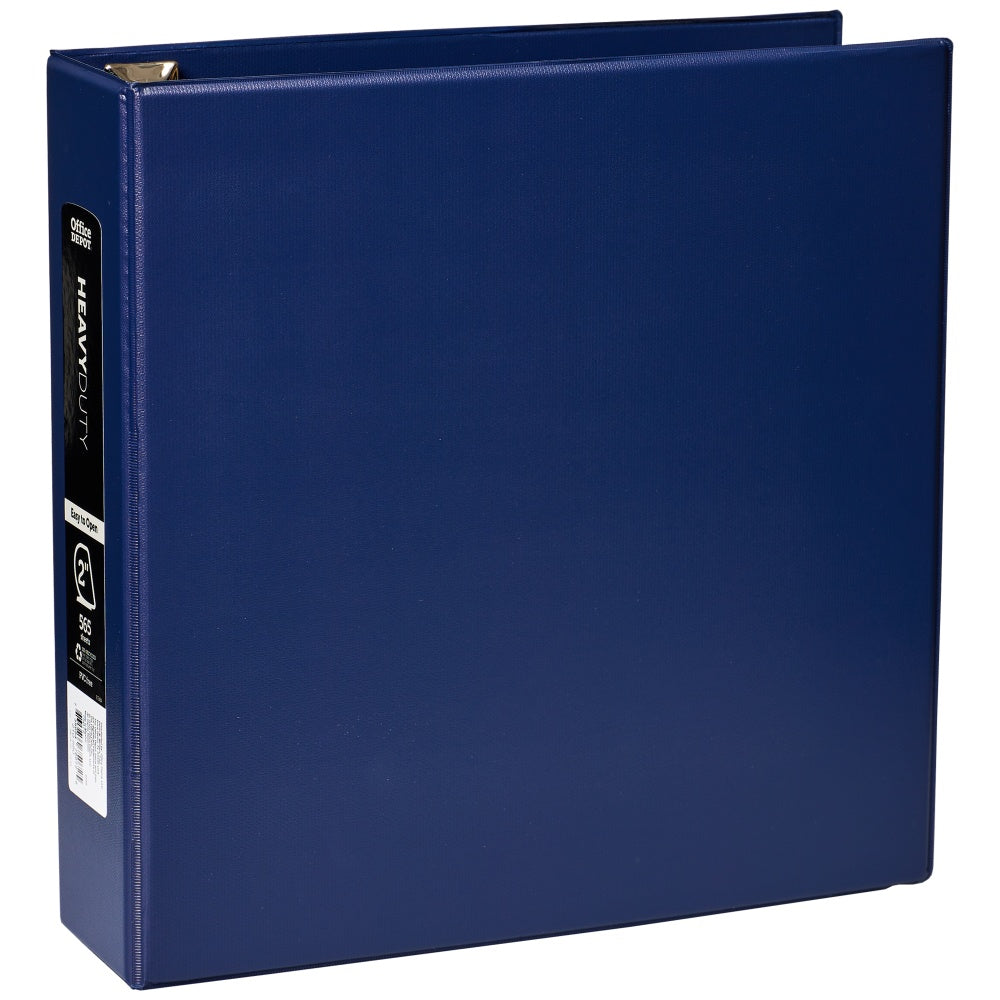 Office Depot Brand Heavy-Duty 3-Ring Binder, 2in D-Rings, 49% Recycled, Navy