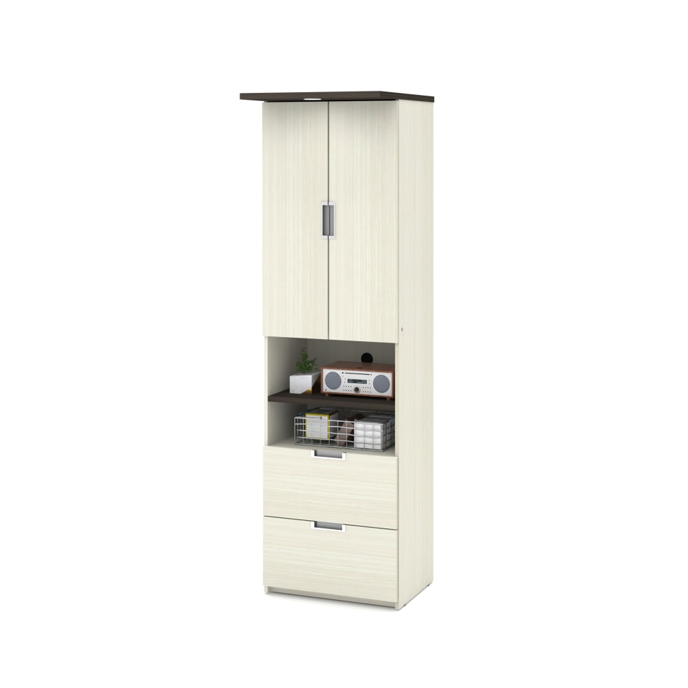 Bestar Lumina 24inW Storage Cabinet With 2 Drawers, White Chocolate