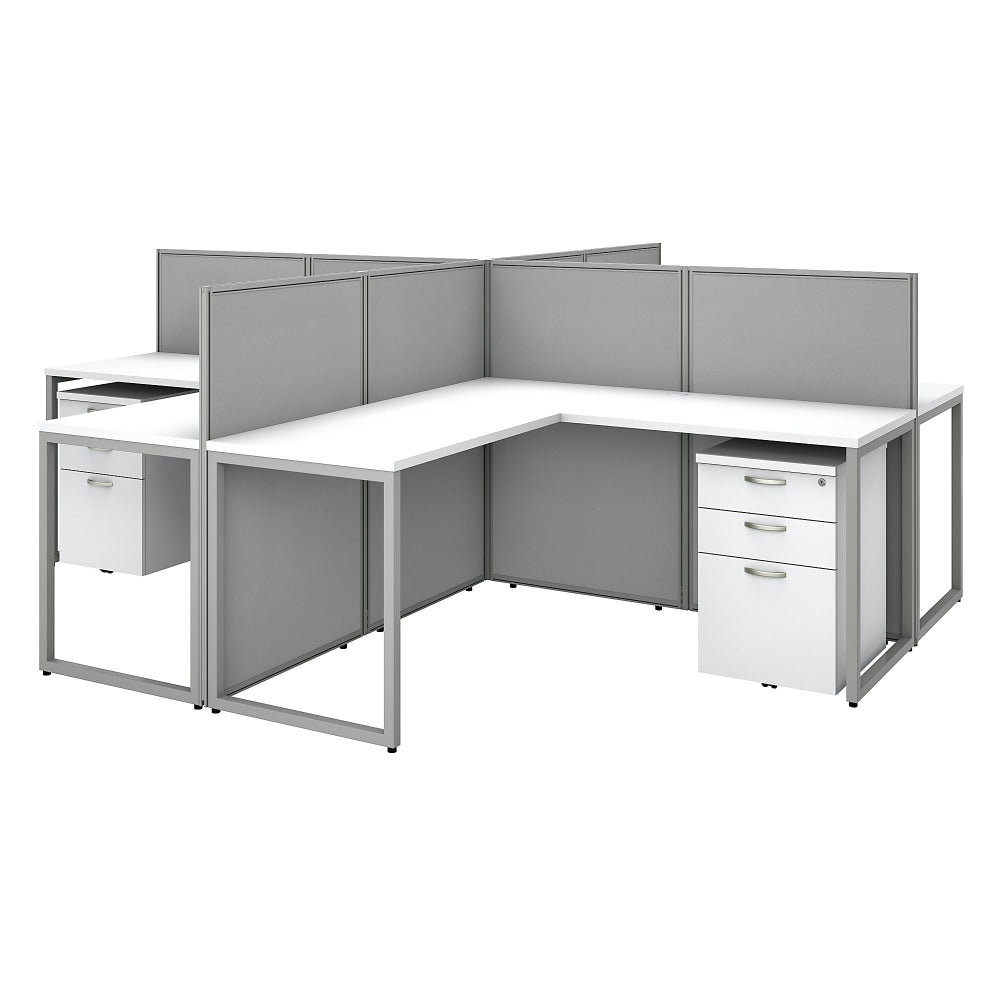 Bush Business Furniture Easy Office 60inW 4-Person L-Shaped Cubicle Desk Workstation With 45inH Panels And File Cabinets, Pure White/Silver Gray, Standard Delivery