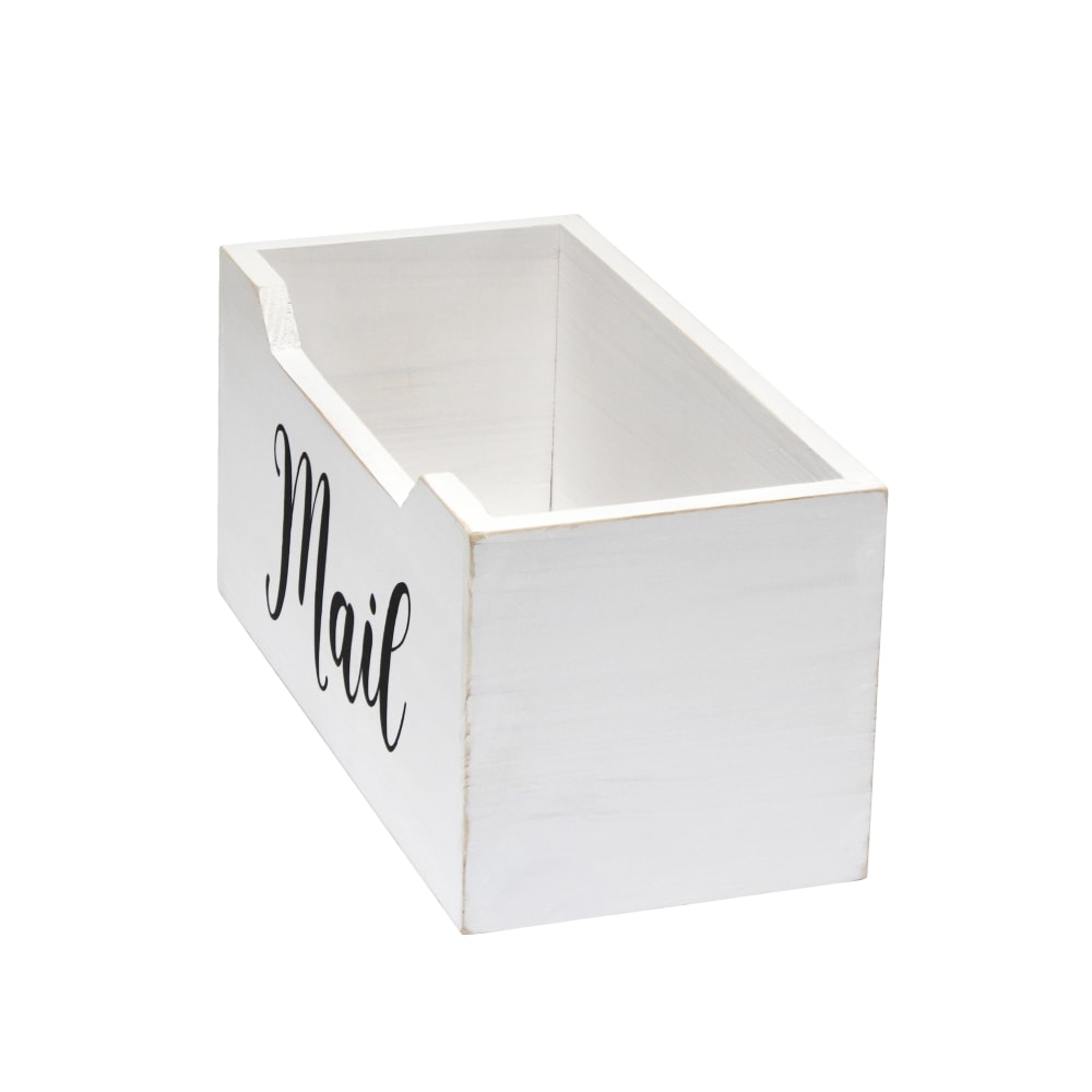 Elegant Designs Tabletop Decorative Script Word Organizer Box, 5-1/2inH x 5-1/2inW x 11-1/2inD, Whitewash