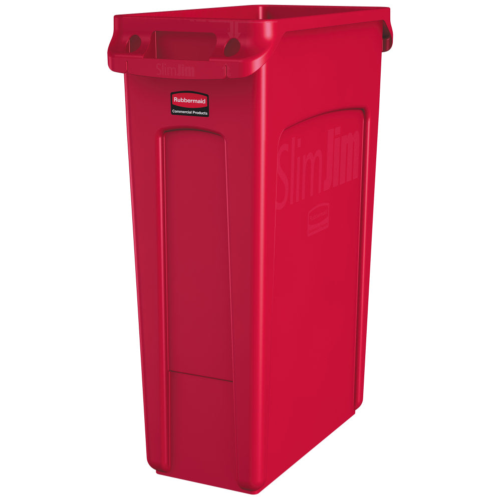 Rubbermaid Slim Jim Rectangular Polyethylene Vented Waste Receptacle, 23 Gallons, Red