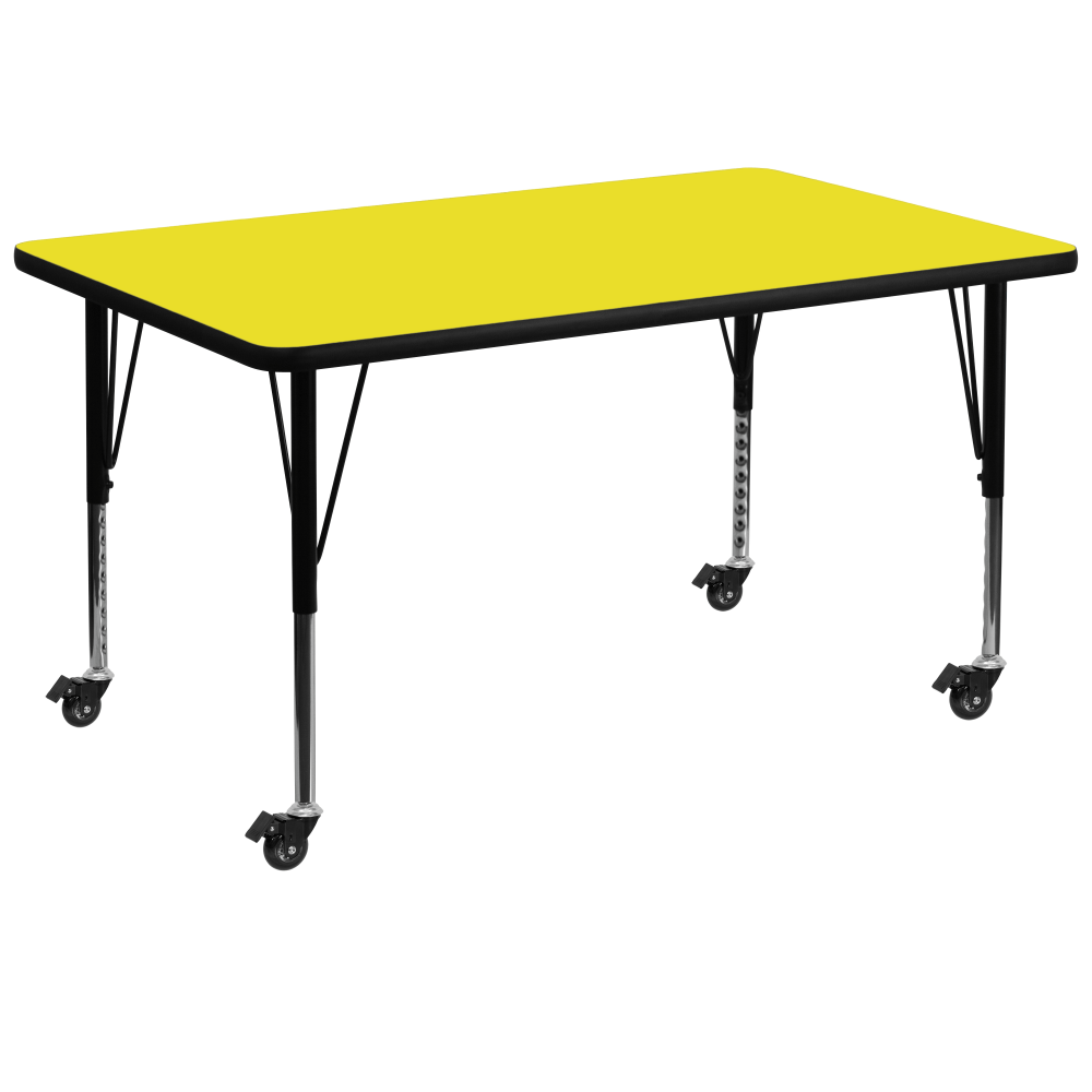 Flash Furniture Mobile Rectangular HP Laminate Activity Table With Height-Adjustable Short Legs, 25-1/2inH x 36inW x 72inD, Yellow