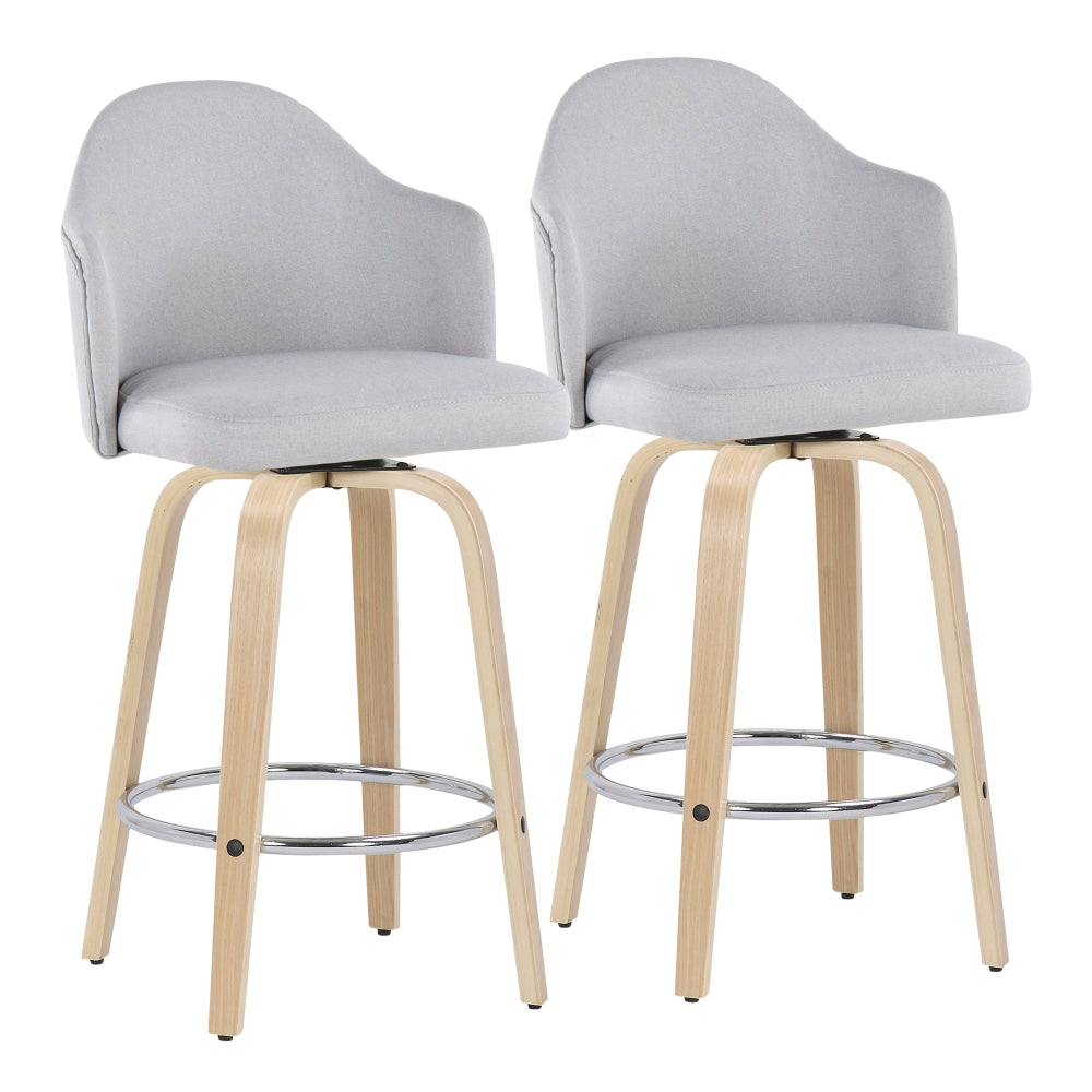 LumiSource Ahoy Fabric Counter Stools, Light Gray/Chrome/Natural, Set Of 2 Stools