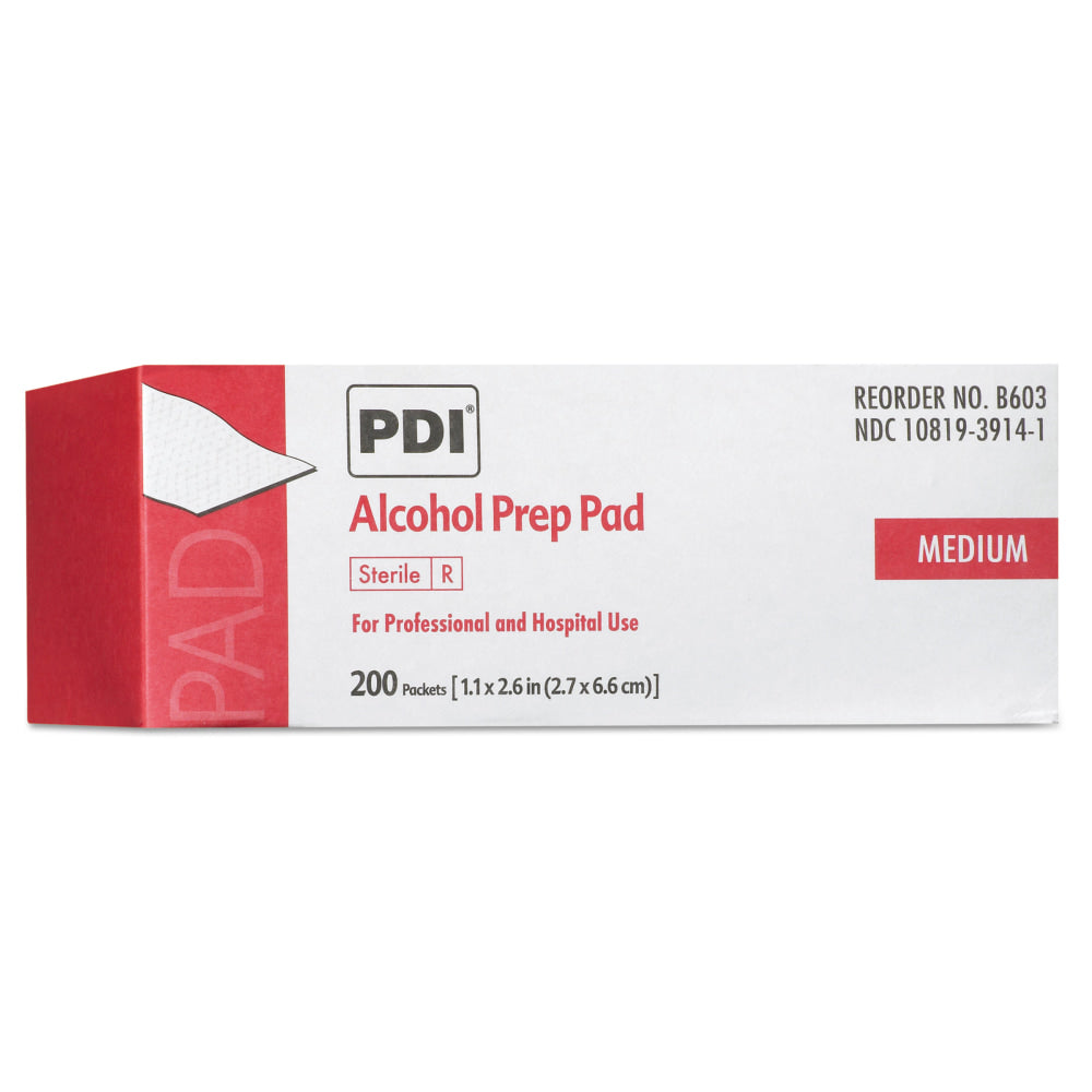 Sani Professional PDI Alcohol Prep Pads, 2-1/2in x 4in, White, Box Of 200 Pads