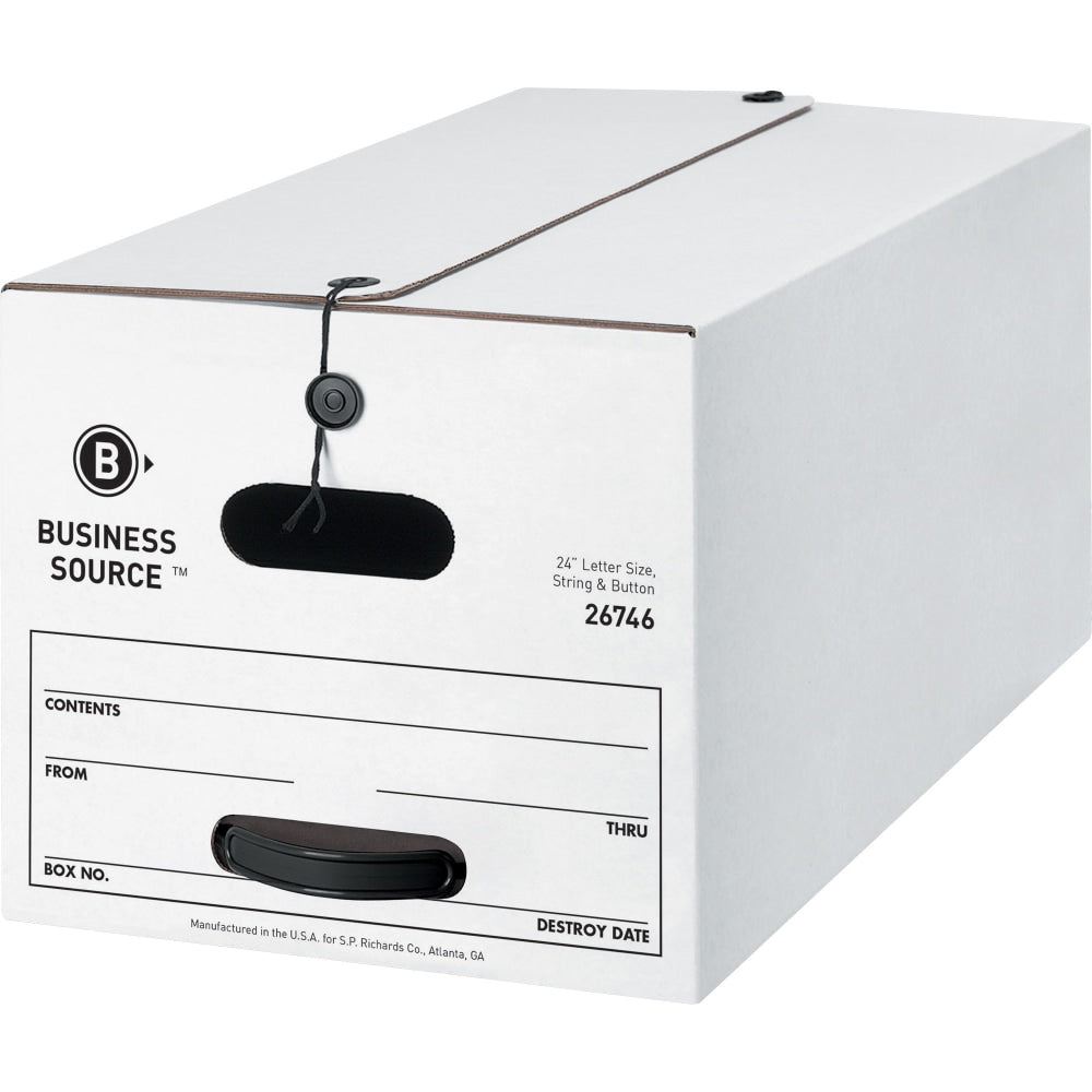 Business Source Medium-Duty Storage Boxes, Letter Size, 12in x 24in x 10in, White, Box Of 12